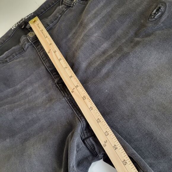 NEW 24 W boho butterfly rhinestone pearl distressed raw black stretch jeans NWT - Picture 4 of 16